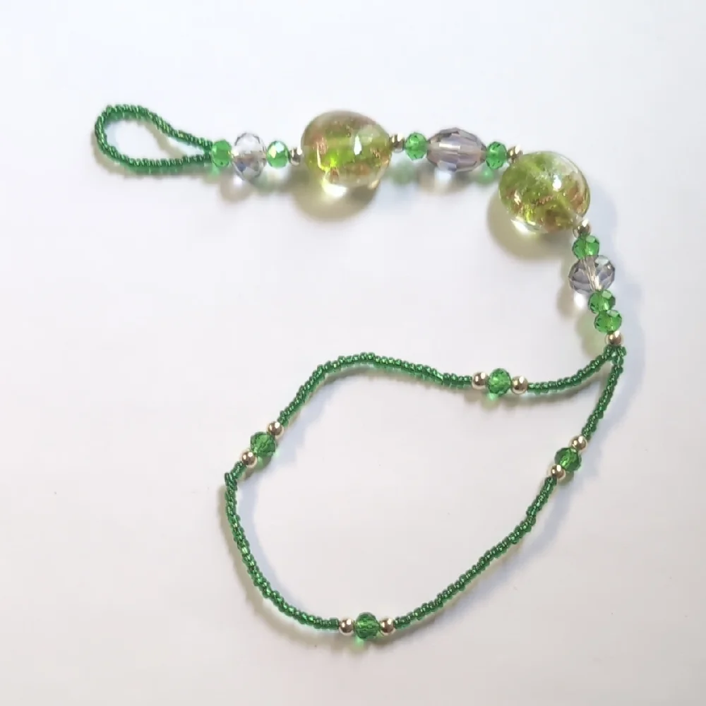 Green and Yellow Beaded Bracelet with‎ Braided Cord